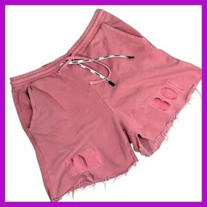 Tomboi by CRLee Pink Raw Hem Embroidered Sweat Shorts Lounge Casual Comfy Medium